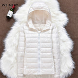 Women Jackets - Winter Women Ultralight Thin Down Jacket White Duck Down Hooded Jackets Long Sleeve Warm Coat Parka Female Portable Outwear