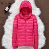 Women Jackets - Winter Women Ultralight Thin Down Jacket White Duck Down Hooded Jackets Long Sleeve Warm Coat Parka Female Portable Outwear