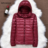 Women Jackets - Winter Women Ultralight Thin Down Jacket White Duck Down Hooded Jackets Long Sleeve Warm Coat Parka Female Portable Outwear