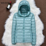 Women Jackets - Winter Women Ultralight Thin Down Jacket White Duck Down Hooded Jackets Long Sleeve Warm Coat Parka Female Portable Outwear