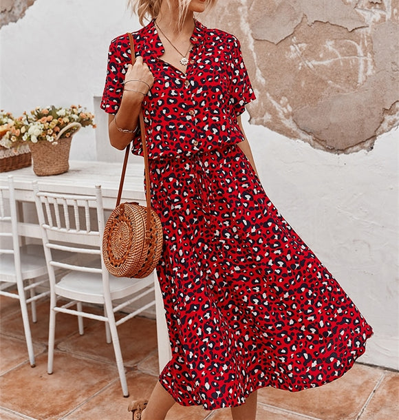Women Dresses - Leopard Print Shirt Dress Women Casual Midi Holiday Summer Dress Female A-line Loose Women Beach Dress Vestidos