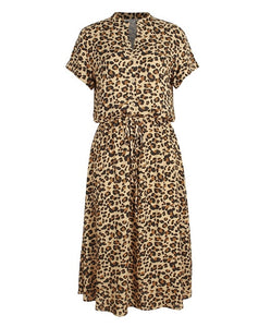 Women Dresses - Leopard Print Shirt Dress Women Casual Midi Holiday Summer Dress Female A-line Loose Women Beach Dress Vestidos