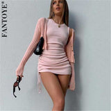 Women Dresses - Cotton Ruched Drawstring Sexy Party Dress Women Sleeveless Elastic Mini Dress Vintage Summer Bodycon Club Wear Vestidos