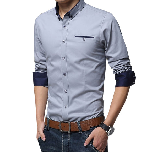 Shirt Men - Casual Social Formal shirt Men long Sleeve Shirt Business Slim Office Shirt male Cotton Mens Dress Shirts white 4XL 5XL