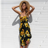Women Dresses - New Women Print Floral Stripe Long dress Sexy V-Neck Sleevele Button Beach Casual Boho Midi Dress Plus Size 3XL vestidos