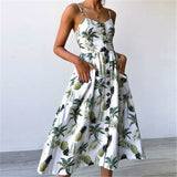 Women Dresses - New Women Print Floral Stripe Long dress Sexy V-Neck Sleevele Button Beach Casual Boho Midi Dress Plus Size 3XL vestidos