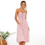 Women Dresses - New Women Print Floral Stripe Long dress Sexy V-Neck Sleevele Button Beach Casual Boho Midi Dress Plus Size 3XL vestidos