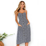Women Dresses - New Women Print Floral Stripe Long dress Sexy V-Neck Sleevele Button Beach Casual Boho Midi Dress Plus Size 3XL vestidos