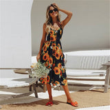 Women Dresses - New Women Print Floral Stripe Long dress Sexy V-Neck Sleevele Button Beach Casual Boho Midi Dress Plus Size 3XL vestidos