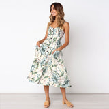 Women Dresses - New Women Print Floral Stripe Long dress Sexy V-Neck Sleevele Button Beach Casual Boho Midi Dress Plus Size 3XL vestidos
