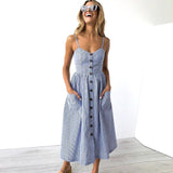 Women Dresses - New Women Print Floral Stripe Long dress Sexy V-Neck Sleevele Button Beach Casual Boho Midi Dress Plus Size 3XL vestidos