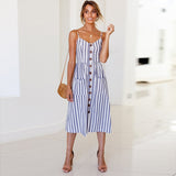 Women Dresses - New Women Print Floral Stripe Long dress Sexy V-Neck Sleevele Button Beach Casual Boho Midi Dress Plus Size 3XL vestidos