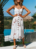 Women Dresses - New Women Print Floral Stripe Long dress Sexy V-Neck Sleevele Button Beach Casual Boho Midi Dress Plus Size 3XL vestidos
