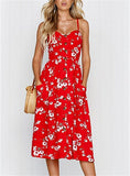 Women Dresses - New Women Print Floral Stripe Long dress Sexy V-Neck Sleevele Button Beach Casual Boho Midi Dress Plus Size 3XL vestidos