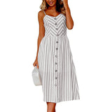 Women Dresses - New Women Print Floral Stripe Long dress Sexy V-Neck Sleevele Button Beach Casual Boho Midi Dress Plus Size 3XL vestidos
