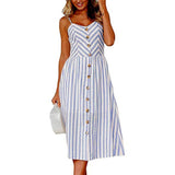 Women Dresses - New Women Print Floral Stripe Long dress Sexy V-Neck Sleevele Button Beach Casual Boho Midi Dress Plus Size 3XL vestidos