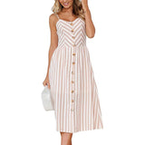 Women Dresses - New Women Print Floral Stripe Long dress Sexy V-Neck Sleevele Button Beach Casual Boho Midi Dress Plus Size 3XL vestidos