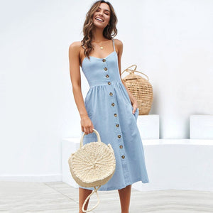 Women Dresses - New Women Print Floral Stripe Long dress Sexy V-Neck Sleevele Button Beach Casual Boho Midi Dress Plus Size 3XL vestidos