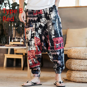 Pants Men - Baggy Cotton Linen Harem Pants Men Hip-hop Women Plus Size Wide Leg Trousers Casual Vintage Long Pants Pantalones Hombre 2020