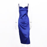 Women Dresses - satin silk women midi dress strap side slit backless sexy street wear 2020 autumn winter party clothes elegant dinner