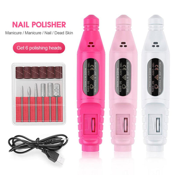 Nail Art - 1Set Electric Nail Drill Machine Kit USB Charging Manicure Machine Pedicure 6 Bits Sanding Buffer Nail File Nail Art Pen