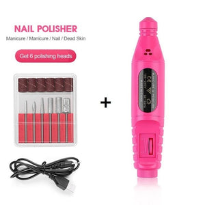 Nail Art - 1Set Electric Nail Drill Machine Kit USB Charging Manicure Machine Pedicure 6 Bits Sanding Buffer Nail File Nail Art Pen