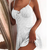 Women Dresses - Summer Tie Front V Neck Elegant Sexy Floral Print Mini Dress Women Off Shoulder Ruffle Party Dress Femme Backless A-Line Dresses