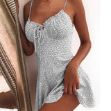 Women Dresses - Summer Tie Front V Neck Elegant Sexy Floral Print Mini Dress Women Off Shoulder Ruffle Party Dress Femme Backless A-Line Dresses