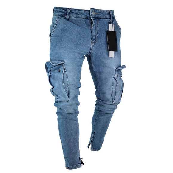 Jeans Men - Denim Pocket Pants Summer Autumn Thin Slim Regular Fit Straight Jeans Elasticity Stretchy Male