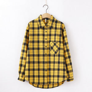 Women Shirt - 2020 Fashion Women Plaid Shirt Chic Checked Blouse Long Sleeve Female Casual Print Shirts Loose Cotton Tops Blouses