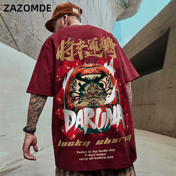 T-Shirt Men - 2020 Chinese Style Lucky Printed Short Sleeve Tshirts Summer Hip Hop Casual Cotton Tops Tees Streetwear