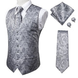 Suit Men - Hi-Tie Navy Paisley 100% Silk Dress Vest Set For Men Dark Blue Jacquard Men's Suit Vest Male Waistcoat For Wedding Formal Jacket