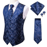 Suit Men - Hi-Tie Navy Paisley 100% Silk Dress Vest Set For Men Dark Blue Jacquard Men's Suit Vest Male Waistcoat For Wedding Formal Jacket