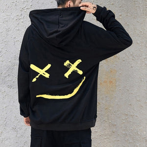 Sweatshirts Men - Hoodies Sweatshirts Happy Smiling Face Print Headwear Hoodie Women Patchwork Hoodies Hip Hop Streetwear Hooded Pullover