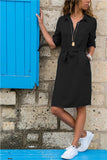 Women Dresses - Fashion Turn-down Collar Party Autumn Shirt Dress Women Solid Three Quarter Sleeve Summer Dress Plus Size Casual Vestidos Robe