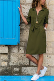 Women Dresses - Fashion Turn-down Collar Party Autumn Shirt Dress Women Solid Three Quarter Sleeve Summer Dress Plus Size Casual Vestidos Robe