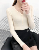 Women Sweaters - Single Breasted Women Full Sleeve Button V-Neck Sweater 2020 New Knitted Basic elasticity Pullovers Autumn Winter Jumpers Ladies