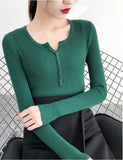Women Sweaters - Single Breasted Women Full Sleeve Button V-Neck Sweater 2020 New Knitted Basic elasticity Pullovers Autumn Winter Jumpers Ladies