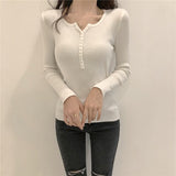 Women Sweaters - Single Breasted Women Full Sleeve Button V-Neck Sweater 2020 New Knitted Basic elasticity Pullovers Autumn Winter Jumpers Ladies