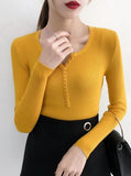 Women Sweaters - Single Breasted Women Full Sleeve Button V-Neck Sweater 2020 New Knitted Basic elasticity Pullovers Autumn Winter Jumpers Ladies