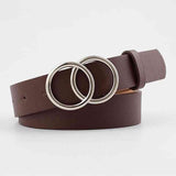 Belt - Double Ring Women Belt Fashion Waist Belt PU Leather Metal Buckle Heart Pin Belts For Ladies Leisure Dress Jeans Wild Waistband