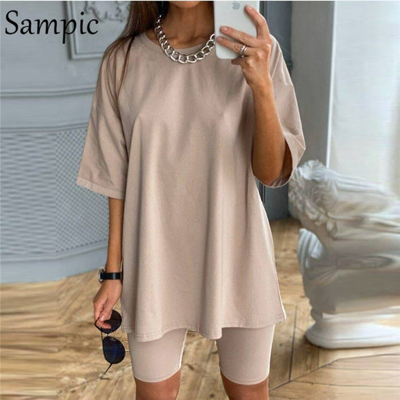 Women Set - Fashion White Khaki Sexy Women Summer O Neck Short Sleeve Shirt Tops And Bodycon Shorts Bottom Suit Two Piece Sets Outfit