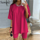 Women Set - Fashion White Khaki Sexy Women Summer O Neck Short Sleeve Shirt Tops And Bodycon Shorts Bottom Suit Two Piece Sets Outfit