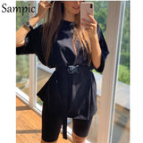 Women Set - Fashion White Khaki Sexy Women Summer O Neck Short Sleeve Shirt Tops And Bodycon Shorts Bottom Suit Two Piece Sets Outfit