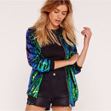 Women Jackets - Fashion Women Sequins Coat Bomber Jacket Long Sleeve Zipper Street wear Casual Loose Glitter Outerwear Female 2020 spring Coats