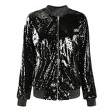 Women Jackets - Fashion Women Sequins Coat Bomber Jacket Long Sleeve Zipper Street wear Casual Loose Glitter Outerwear Female 2020 spring Coats