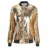 Women Jackets - Fashion Women Sequins Coat Bomber Jacket Long Sleeve Zipper Street wear Casual Loose Glitter Outerwear Female 2020 spring Coats