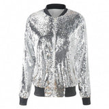 Women Jackets - Fashion Women Sequins Coat Bomber Jacket Long Sleeve Zipper Street wear Casual Loose Glitter Outerwear Female 2020 spring Coats